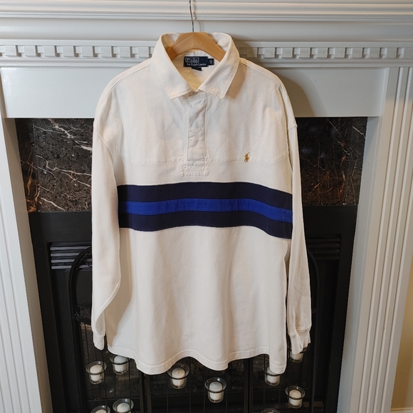 Polo Ralph Lauren Other - VINTAGE 90'S POLO RALPH LAUREN RUGBY SHIRT, WHITE STRIPED 2XL